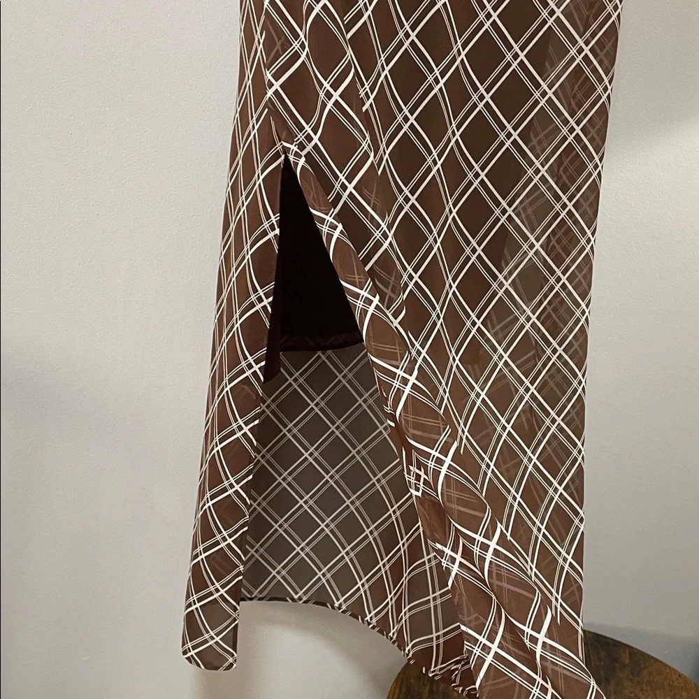 Vintage VIII Mantero 2in1 made in Italy Brown & White Checkered Maxi Dress Y2K - Picture 6 of 17